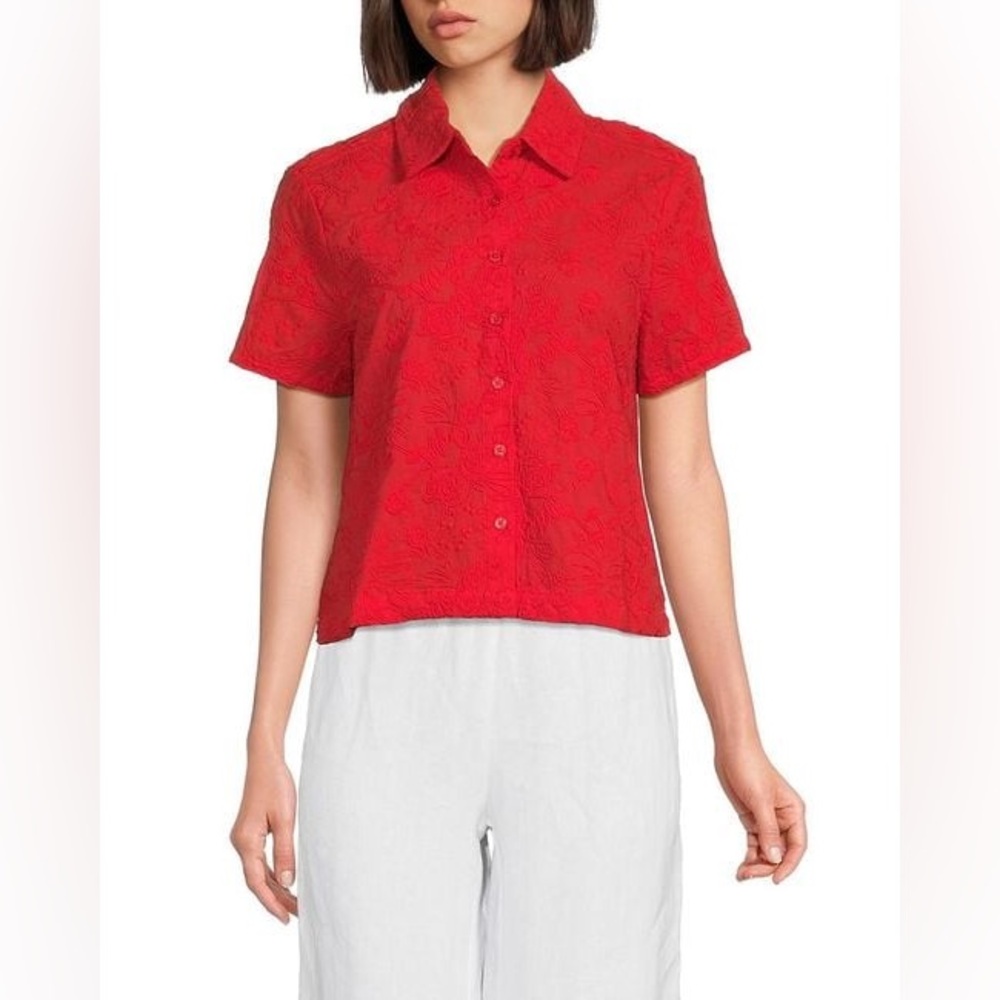 Saks Fifth Avenue Vibrant Red Floral Button Down Shirt